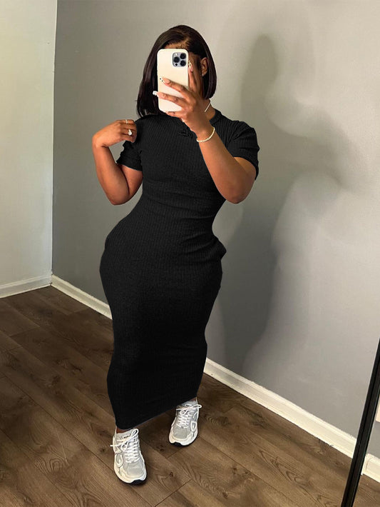 VVZ Women's Solid-Color Stretchy Midi Dress