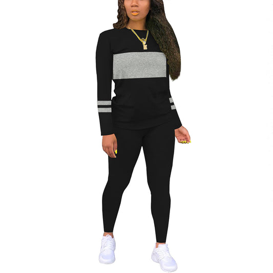 VVZ Women's Colorblock Round Neck Tee & Plain Skinny Pants