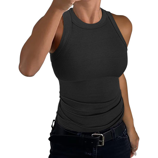 VVZ Women Summer Stretch Slim Round Neck Ribbed Tank