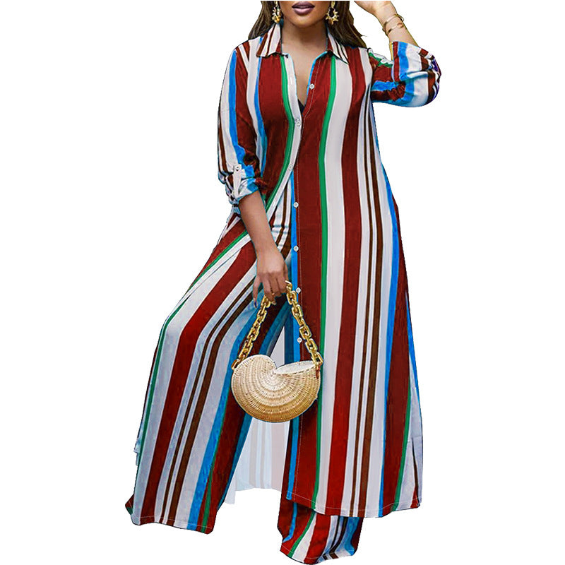 VVZ Long-Sleeve Shirt and High-Waisted Wide-Leg Pants