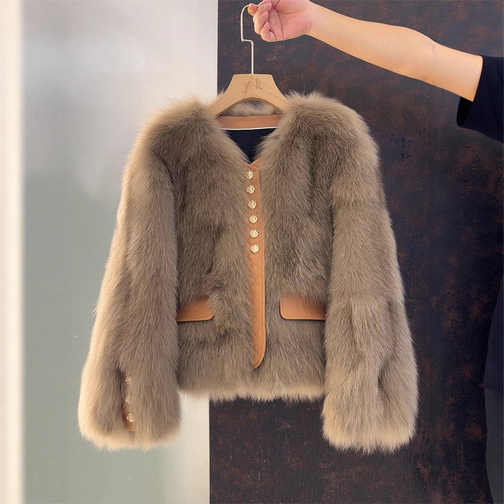 VVZ women's faux fur coat, short length autumn/winter jacket