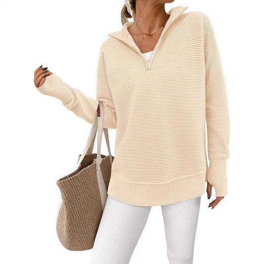 VVZ Women's Long Sleeve Pullover Sweater Casual Loose V Neck Collared Ribbed Knit Jumper Tops