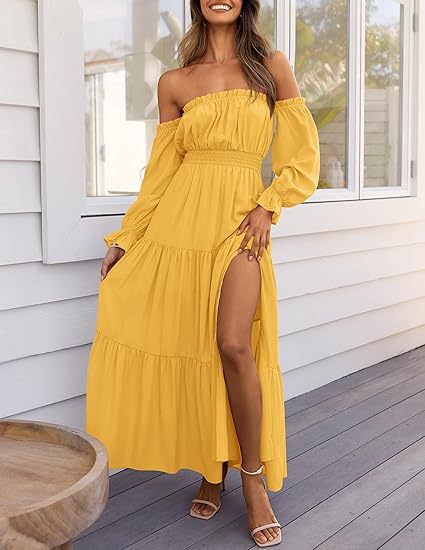 VVZ  High Waist Side Split Flowy A Line Tiered Long Maxi Dress
