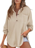 VVZ Women's Oversized Henley Waffle Shirts