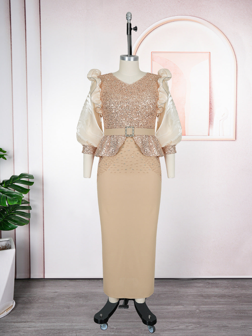 VVZ Stylish Puff-Sleeve Dress