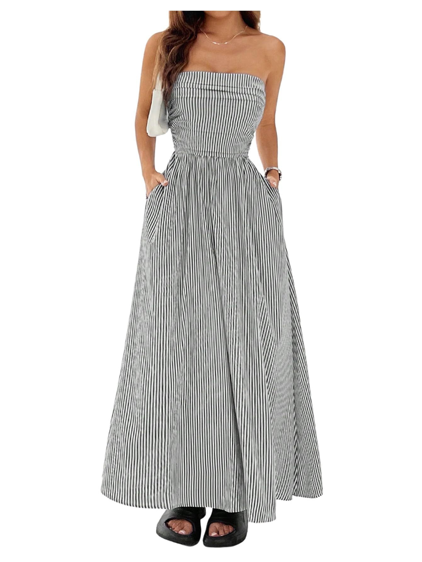VVZ Women's Striped Strapless Dress