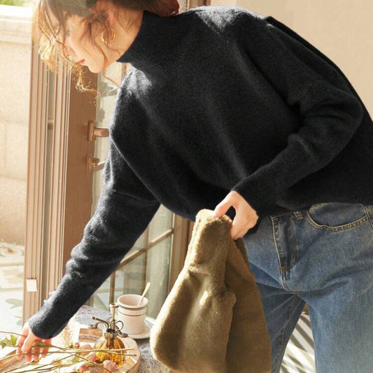 VVZ Women's Sweater, High Neck Loose Casual French Style Knitwear