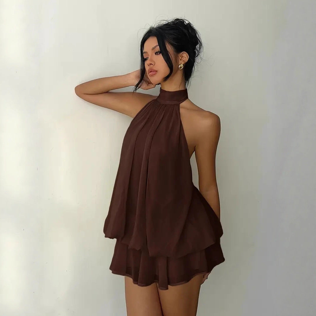 VVZ  Women's Summer Casual Fashion Halter Tie Back Mini Dress