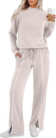 VVZ Women's Fashion New Round Neck Solid Color Patch Long Sleeve Top & Pants Set