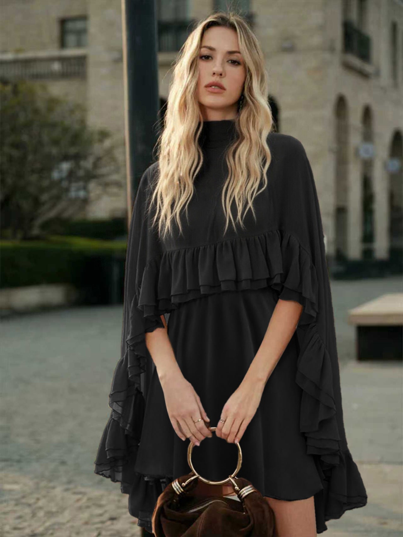 VVZ Semi-Sheer Chiffon Ruffled Dress