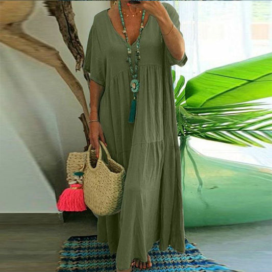 VVZ Women's Plus Size Solid Color Ruffled Tiered Loose-Fit Dress