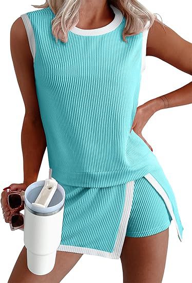 VVZ Women's Sleeveless Knit Top & Split Lined Skirt Two Pieces