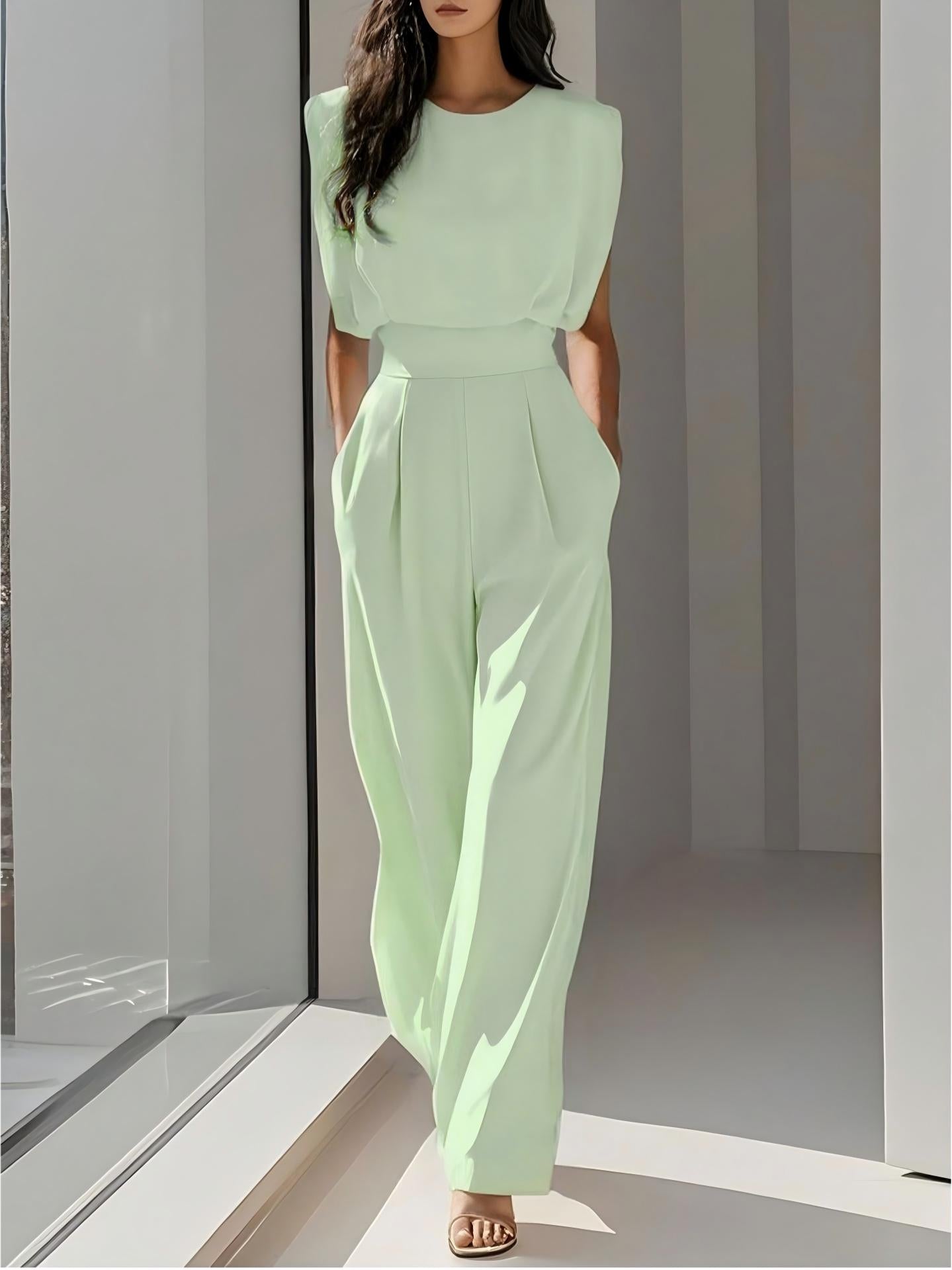 VVZ Women's Solid Split Hem Strapless Tube Top & High Waist Pants Set