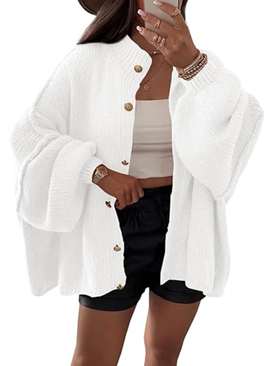 VVZ Women's Winter Button Down Cardigan Sweaters Mock Neck Lantern