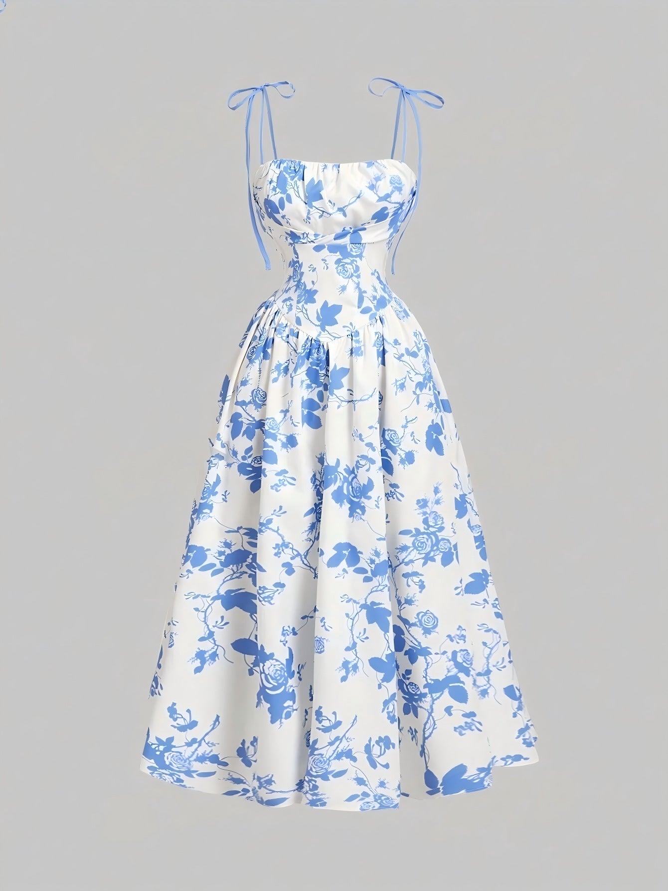 VVZ Women's Slim-Fit Floral Print Strappy Dress with Tie Detail