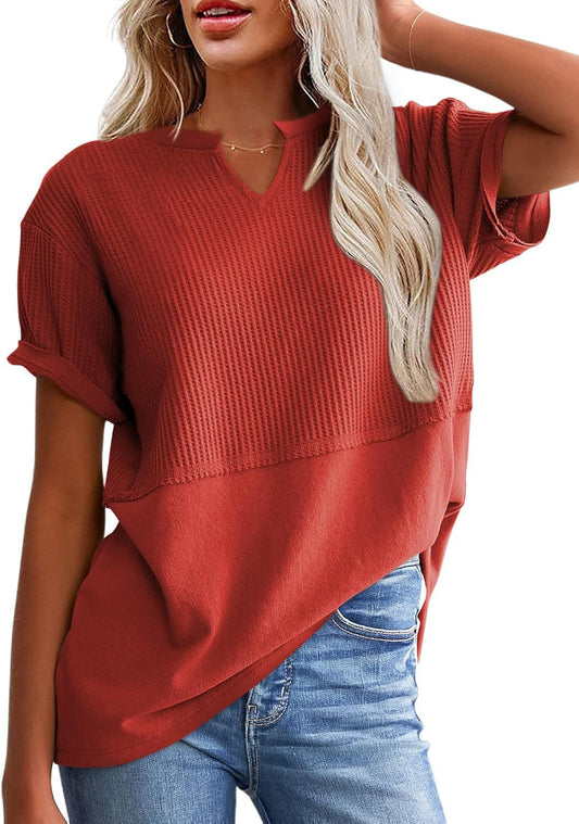 VVZ Cozy Oversized Waffle Knit V-Neck Top