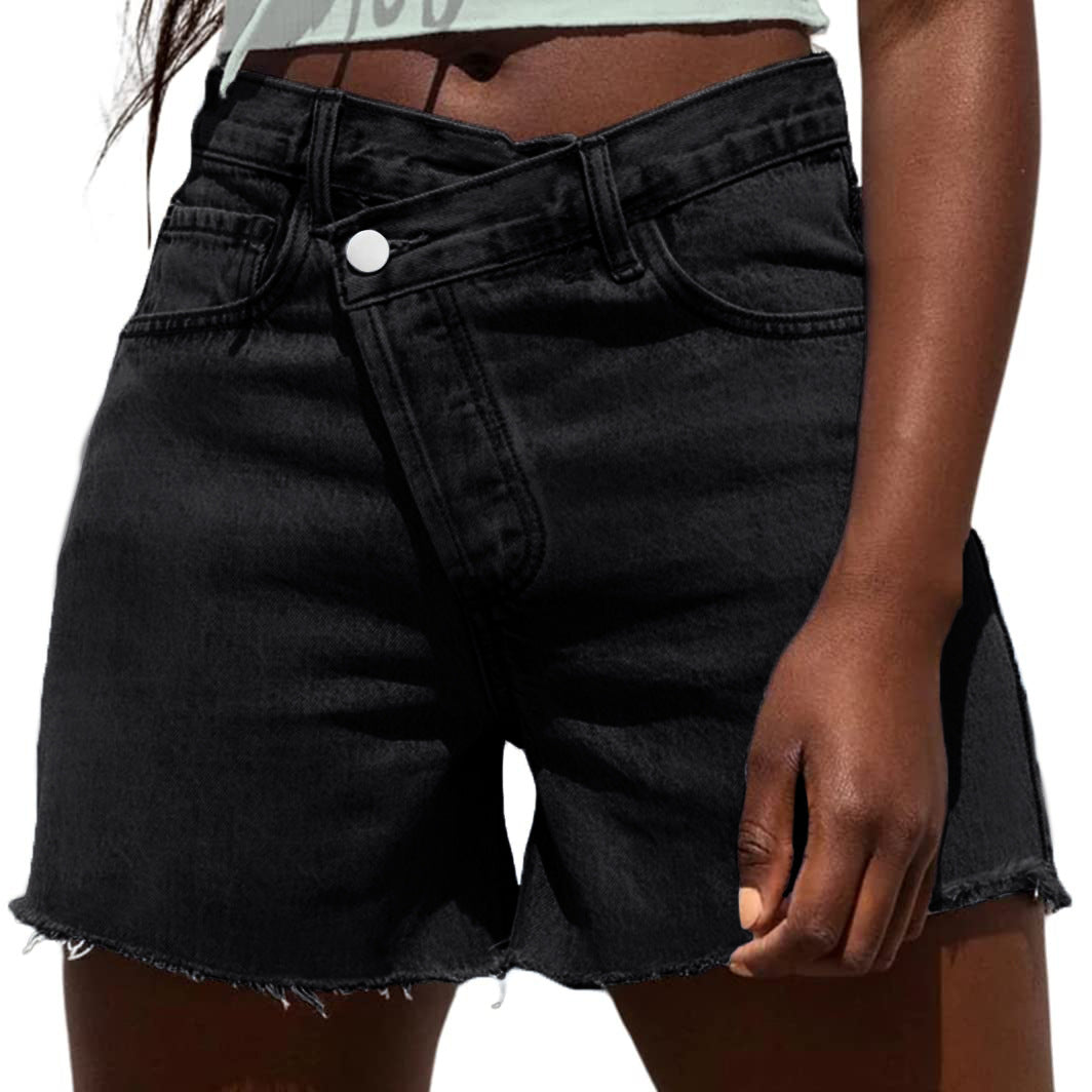 VVZ Women's Crossover High-Waisted Denim Shorts