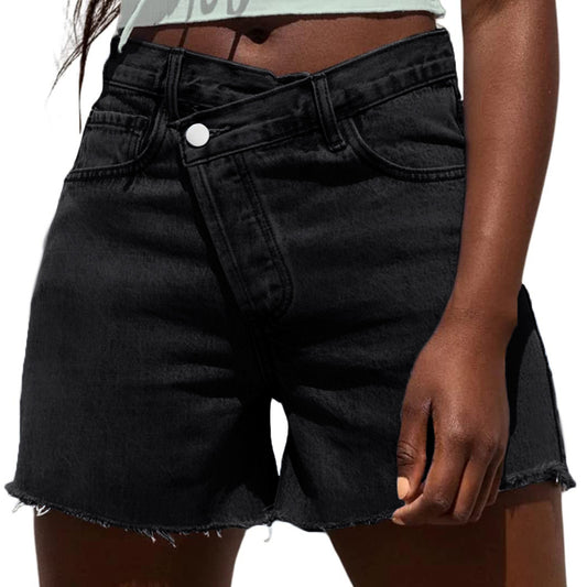 VVZ Women's Crossover High-Waisted Denim Shorts