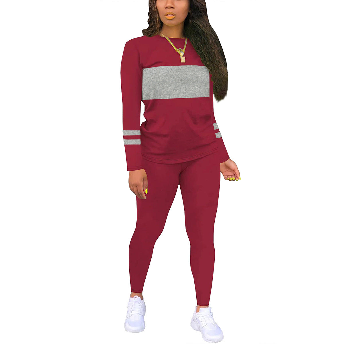 VVZ Women's Colorblock Round Neck Tee & Plain Skinny Pants