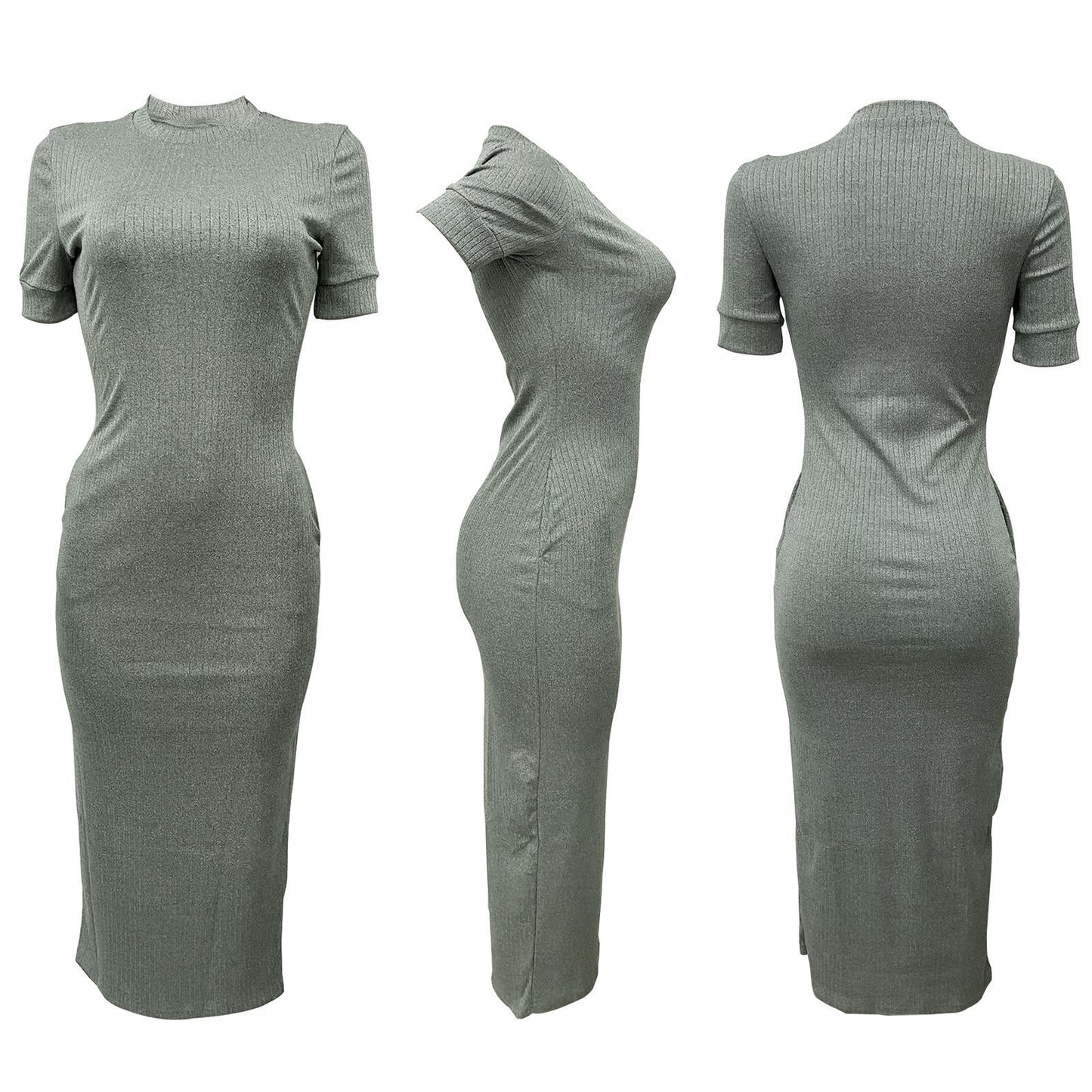 VVZ Women's Solid-Color Stretchy Midi Dress