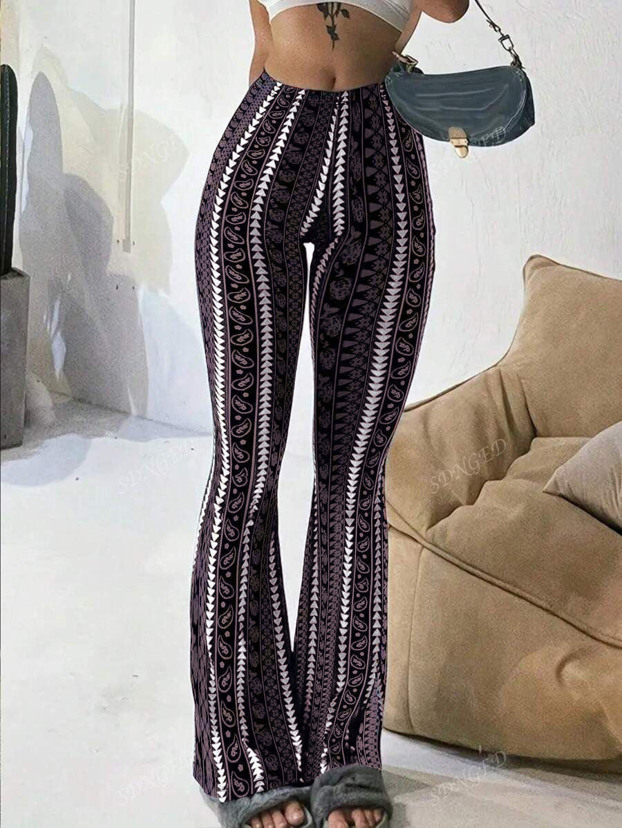 VVZ Women's Geometric Print Flared Knit Pants
