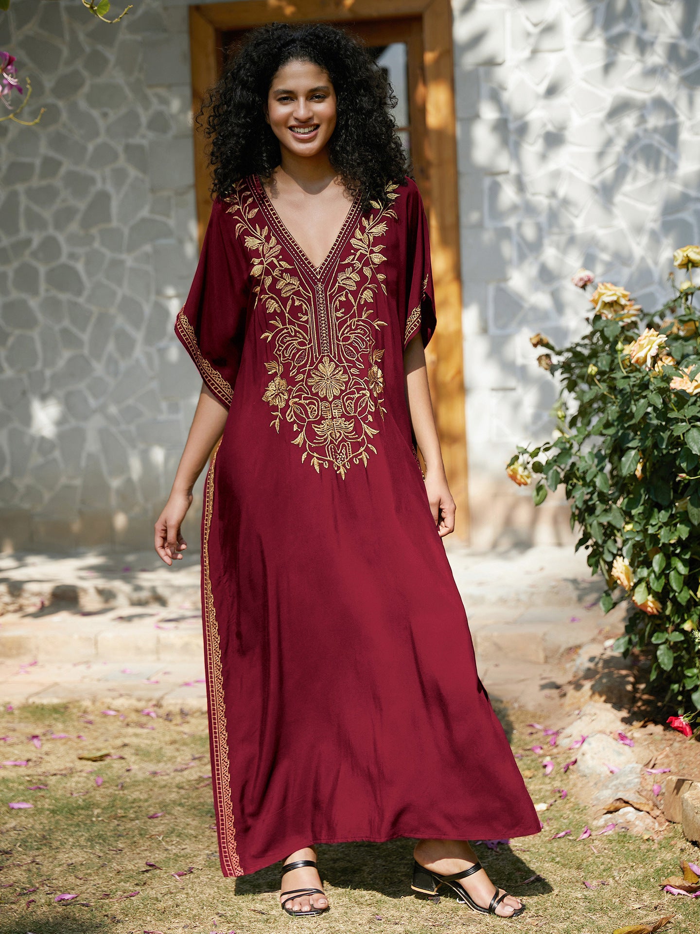 VVZ Elegant Summer V-Neck Half-Sleeve Maxi Dress