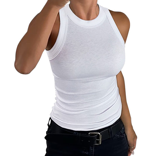 VVZ Women Summer Stretch Slim Round Neck Ribbed Tank