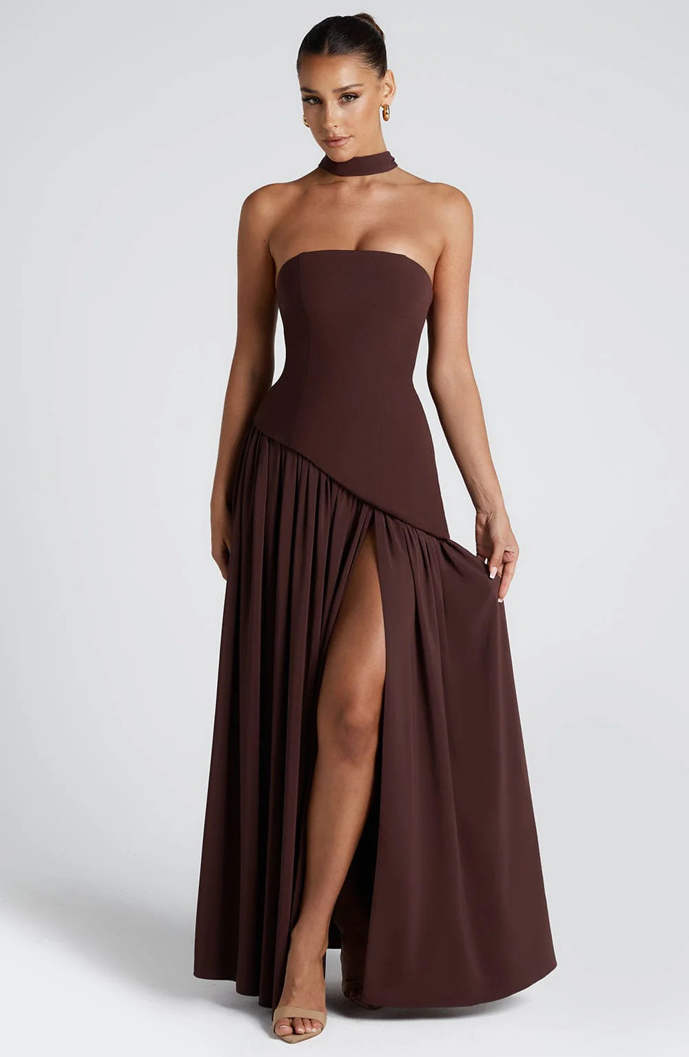 VVZ Women's Solid-Color Strapless Slit Dress