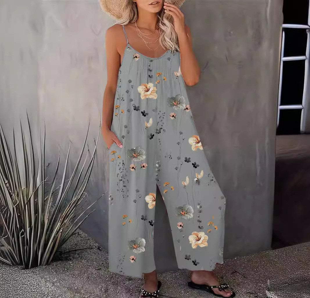 VVZ Comfortable, Loose-Fitting Floral Jumpsuit