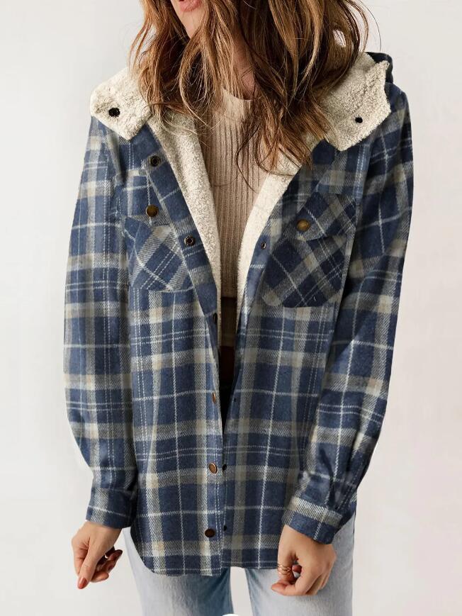 VVZ Women's Plaid Jacket Hooded Coat Flannel Hoodies