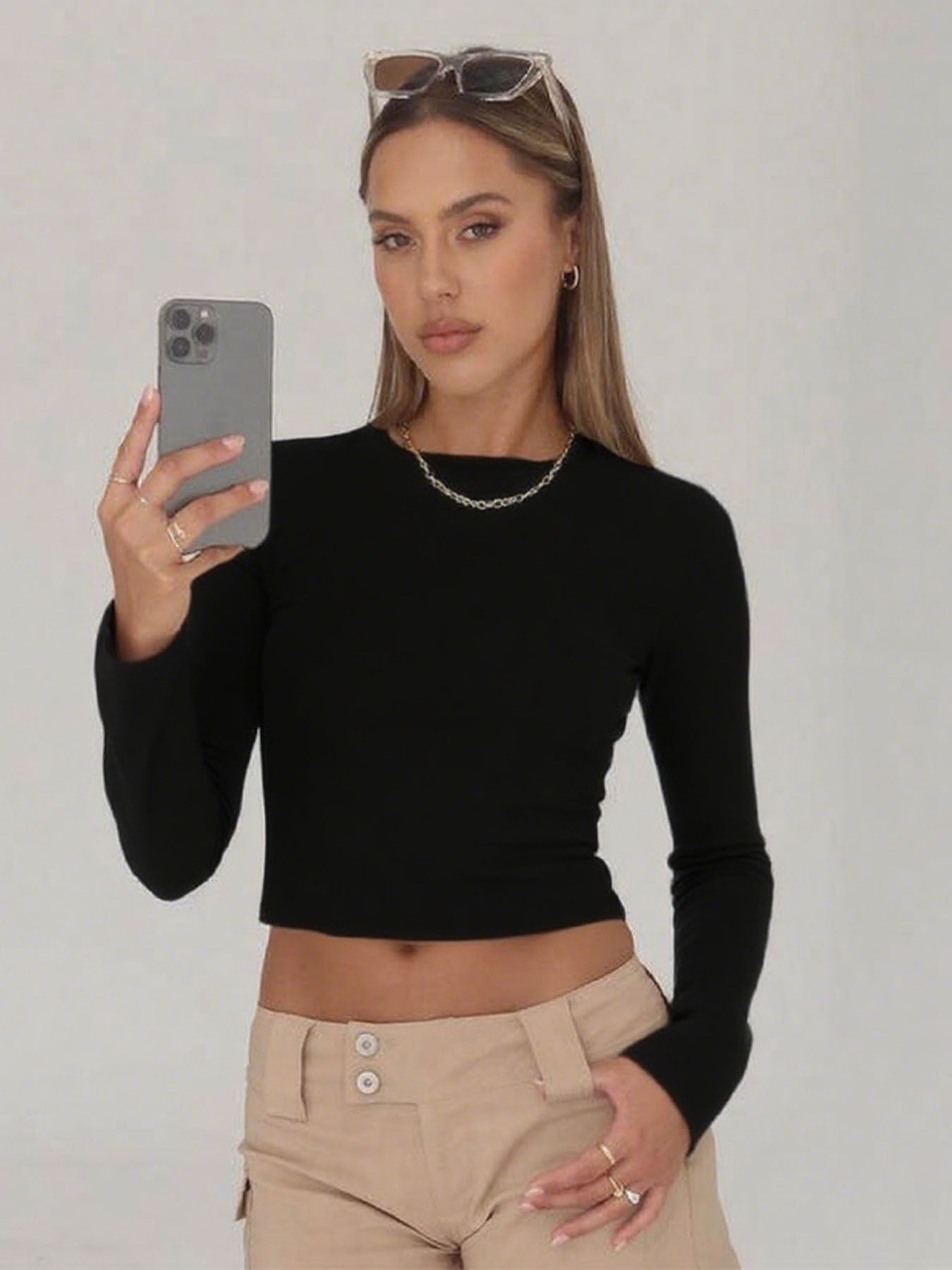 VVZ Long Sleeve Shirts Basic Crop Tops