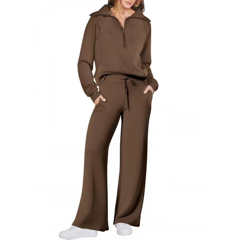 VVZ Women's Casual 2-Piece Sweatsuit Set - Half Zip Pullover Sweatshirt & Wide Leg Pants