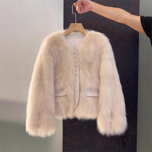 VVZ women's faux fur coat, short length autumn/winter jacket