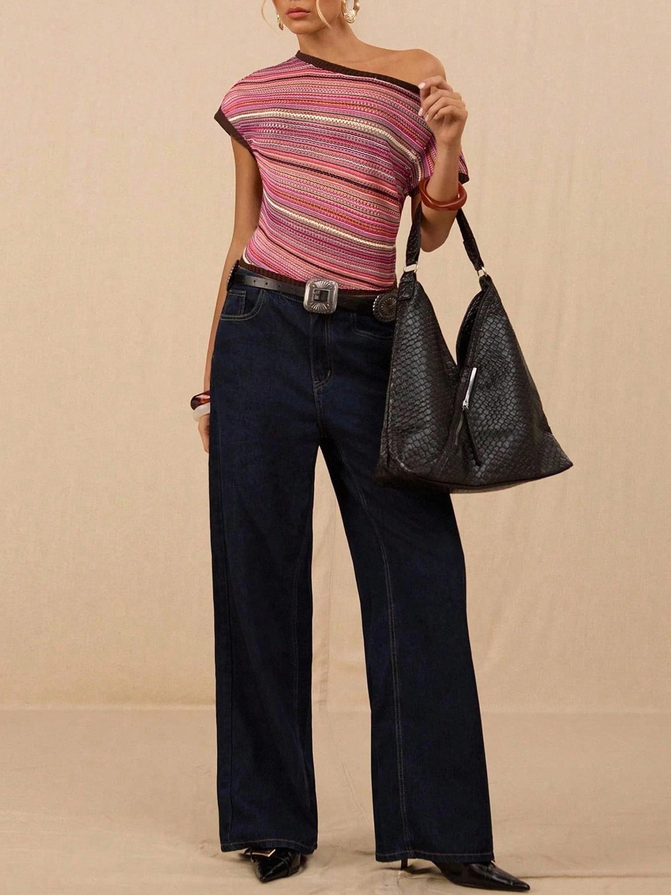 VVZ Women's Casual Striped Top Fitted T-Shirt
