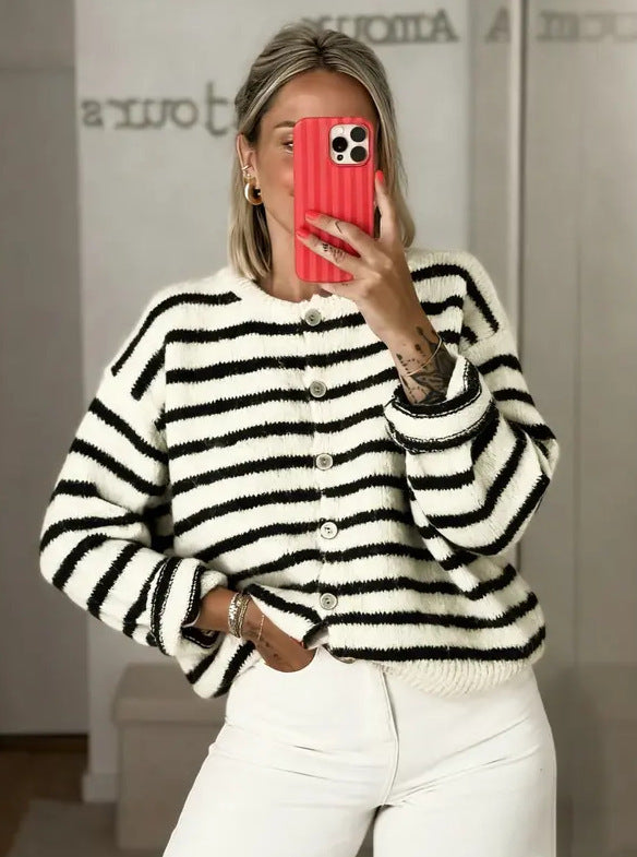 VVZ Women's Vintage Striped Cardigan Knitwear