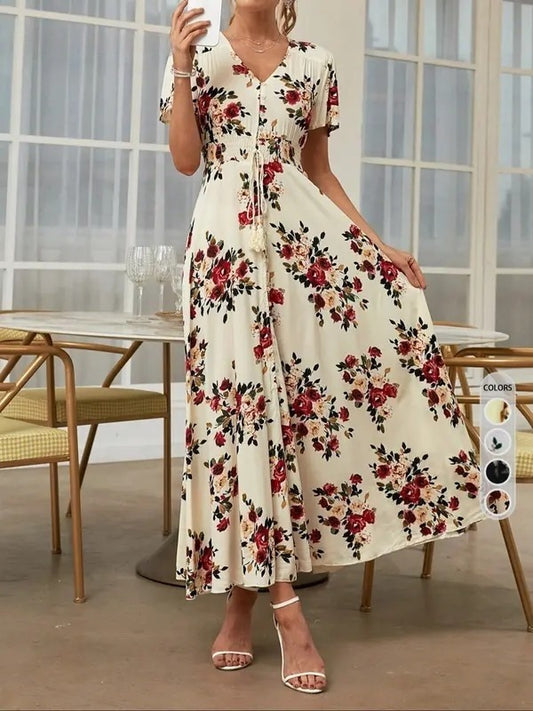 VVZ Women's Floral Front-Button Dress