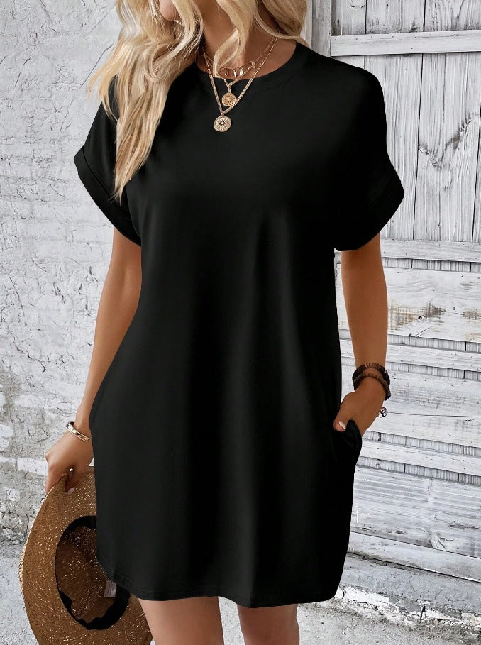 VVZ Women's Plain Pocket Batwing Sleeve Dress