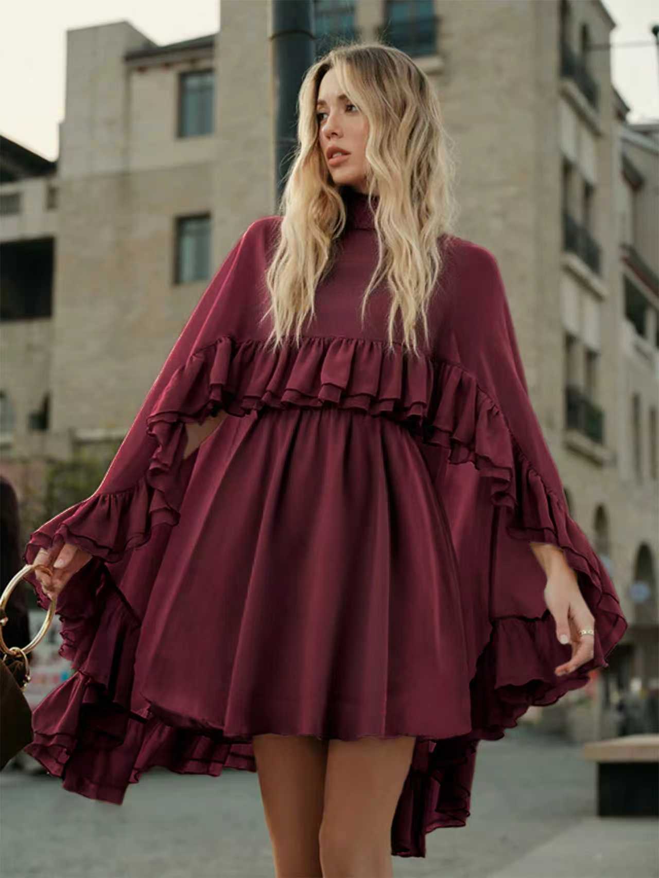 VVZ Semi-Sheer Chiffon Ruffled Dress