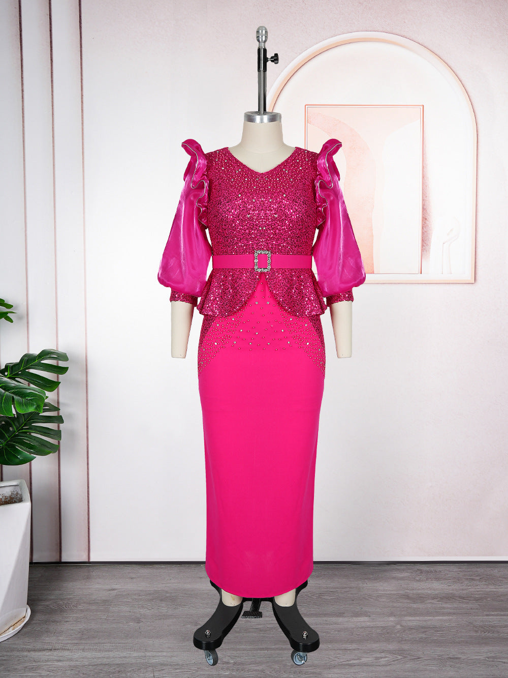 VVZ Stylish Puff-Sleeve Dress