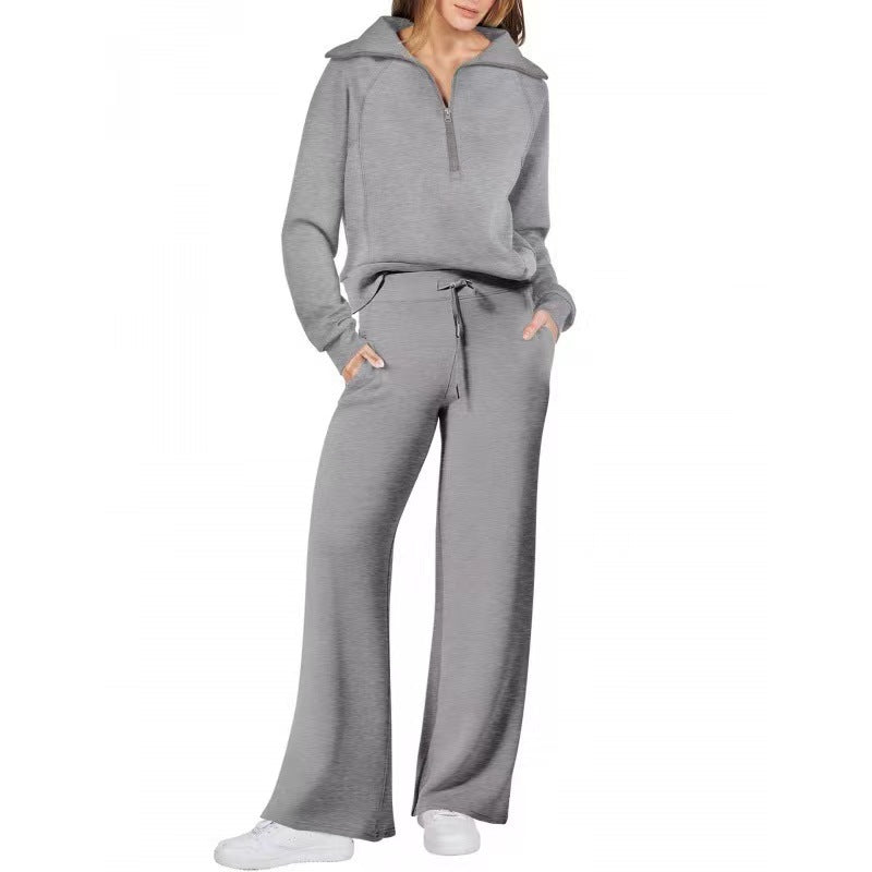 VVZ Women's Casual 2-Piece Sweatsuit Set - Half Zip Pullover Sweatshirt & Wide Leg Pants