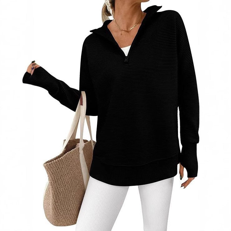 VVZ Women's Long Sleeve Pullover Sweater Casual Loose V Neck Collared Ribbed Knit Jumper Tops