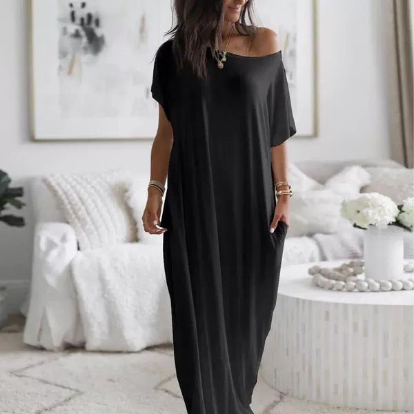 VVZ Women's Solid-Color Batwing-Sleeve Loungewear Dress