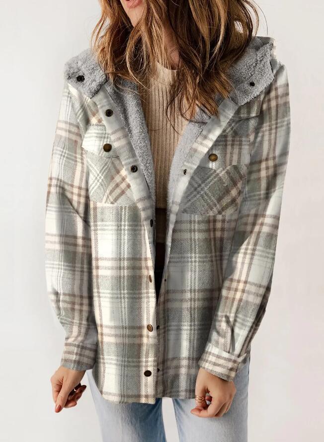 VVZ Women's Plaid Jacket Hooded Coat Flannel Hoodies