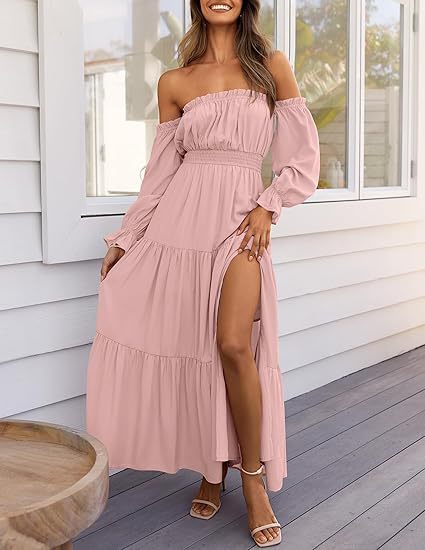 VVZ  High Waist Side Split Flowy A Line Tiered Long Maxi Dress