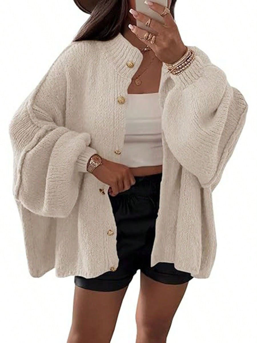 VVZ Women's Winter Button Down Cardigan Sweaters Mock Neck Lantern