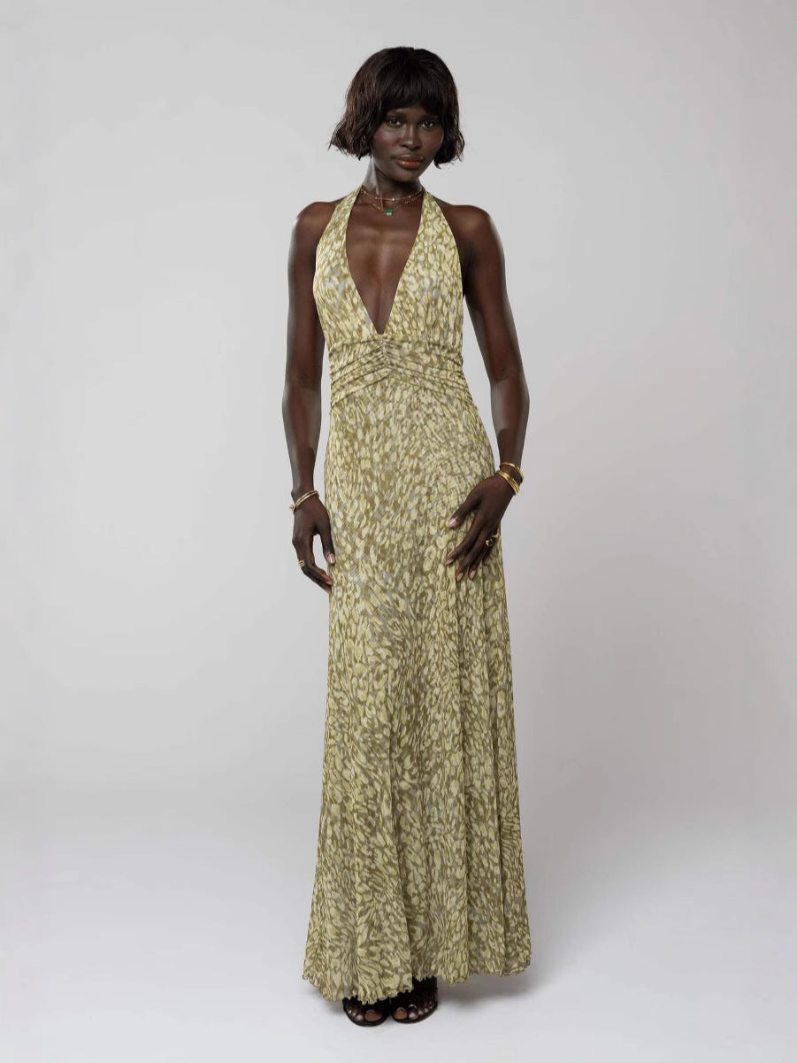 VVZ Backless Bodycon Printed Halter Dress