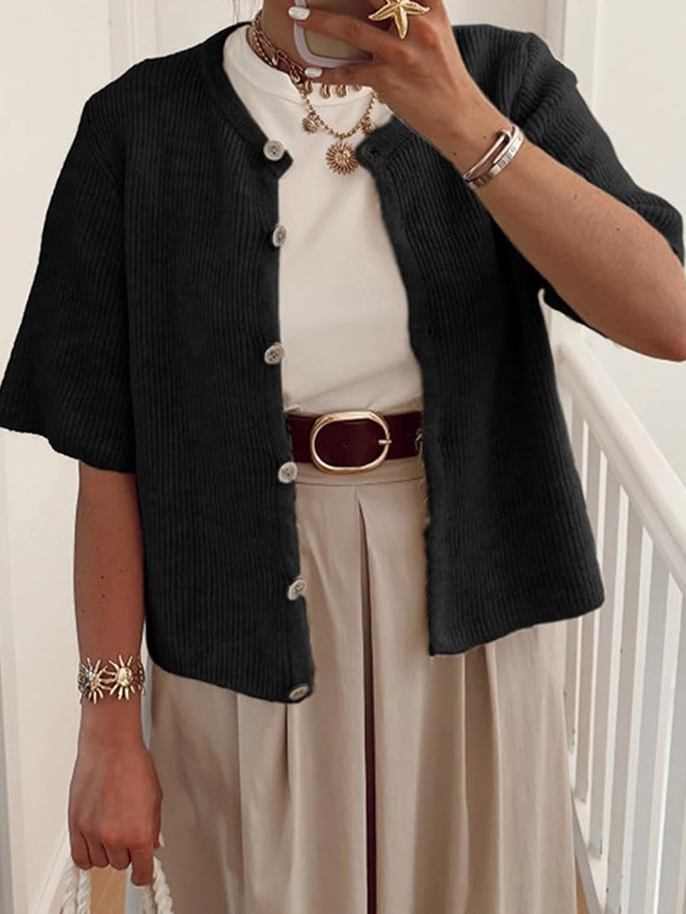 VVZ Women's Short-Sleeve Cardigan Sweater