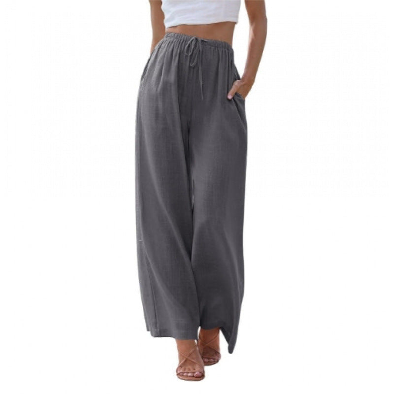 VVZ Women's Cotton-Linen Wide-Leg Summer Trousers