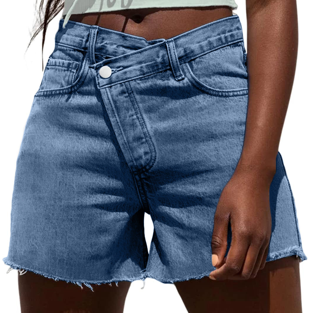 VVZ Women's Crossover High-Waisted Denim Shorts