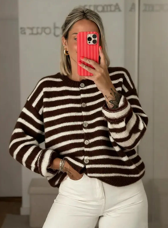 VVZ Women's Vintage Striped Cardigan Knitwear